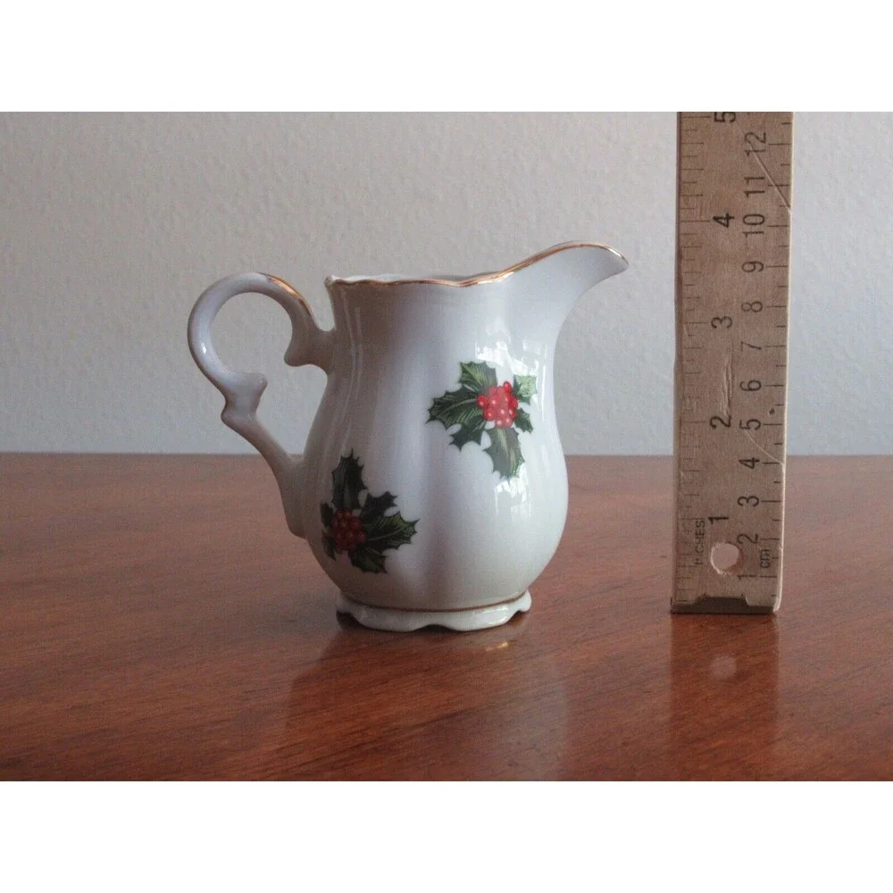 Lefton China Christmas Holly Berry Sugar Bowl Lidded Creamer Bud Vase Japan